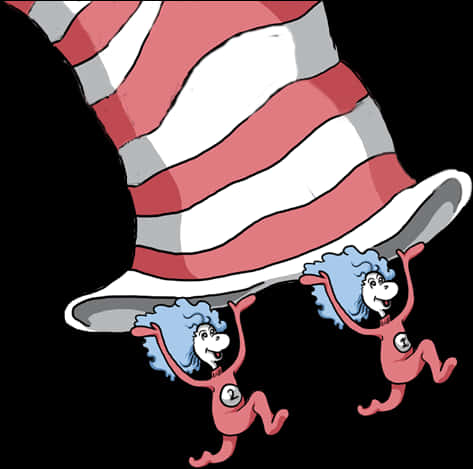 Two Cartoon Characters Holding Up A Large Striped Hat