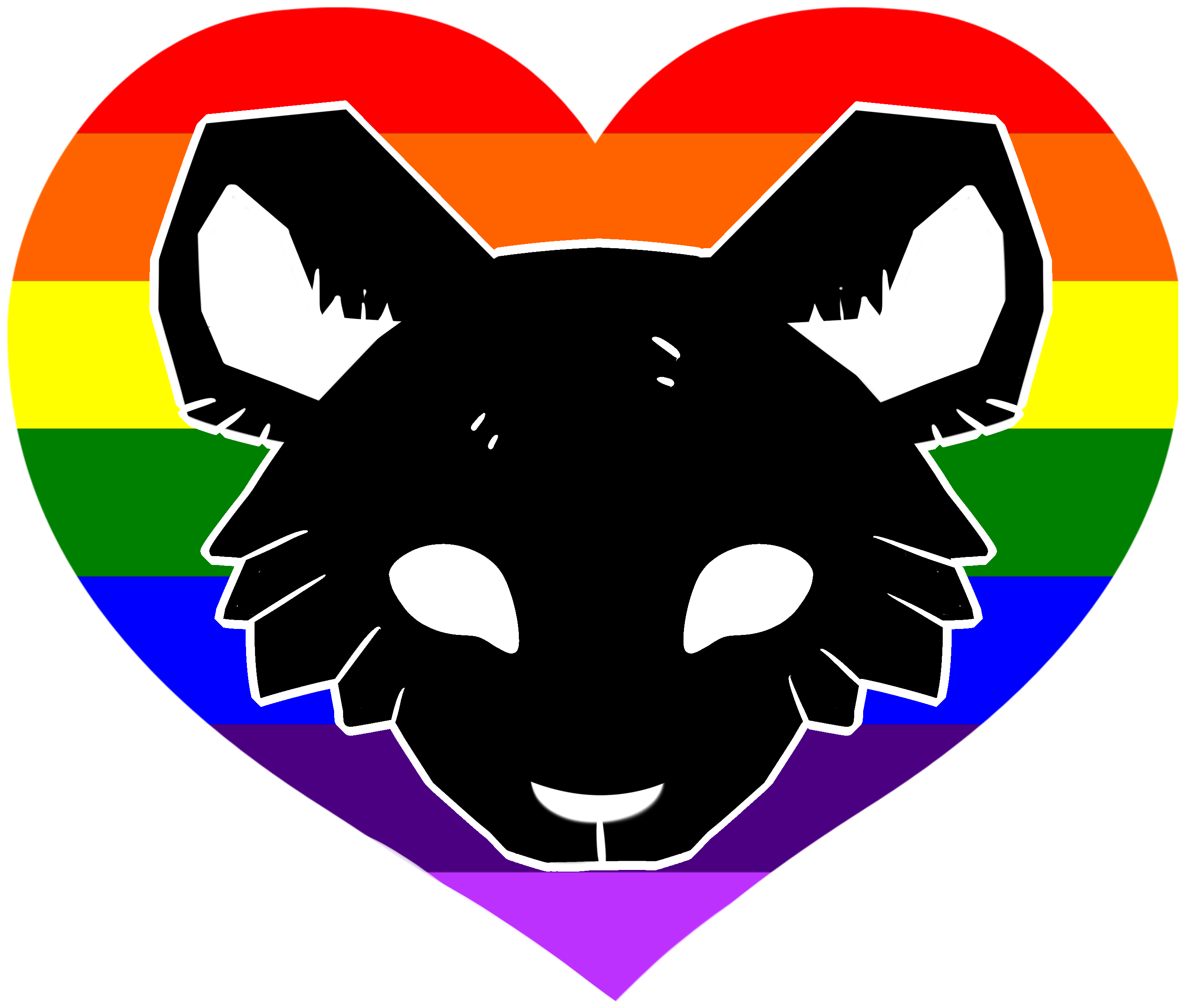 A Black And White Animal Face In A Rainbow Heart