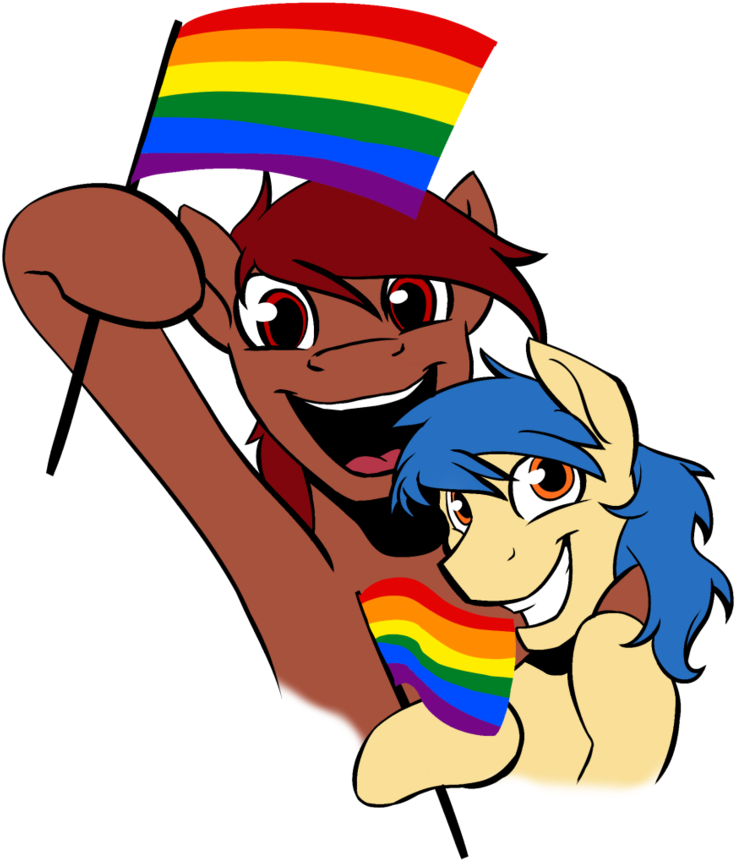 Cartoon Horse And Pony Holding A Rainbow Flag