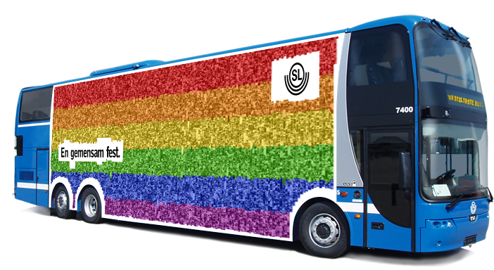 A Bus With Rainbow Colors On The Side