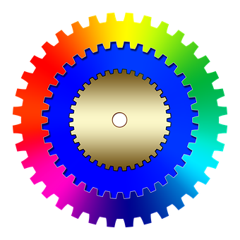 A Colorful Gears On A Black Background With Thanks-Giving Square In The Background