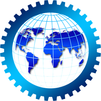 A Blue And Black Gear With A Globe