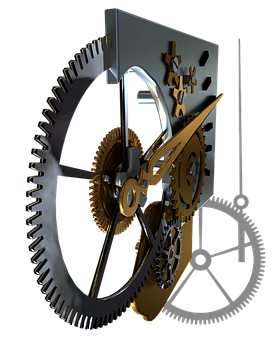A Clock With Gears And A Black Background