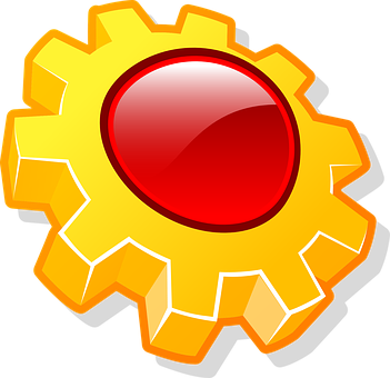 A Yellow And Red Gear With A Red Center