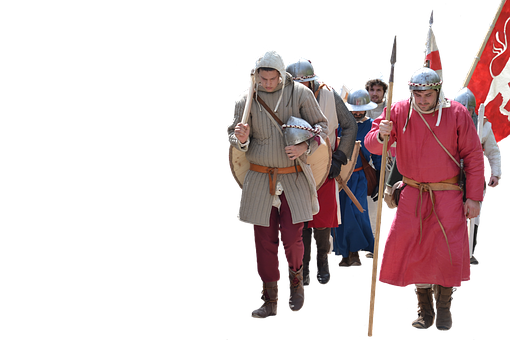 A Group Of Men In Medieval Clothing