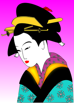A Cartoon Of A Woman In A Kimono