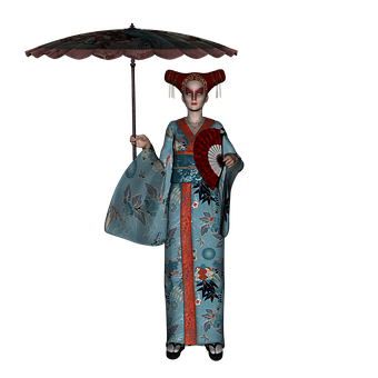 A Woman In A Kimono Holding An Umbrella