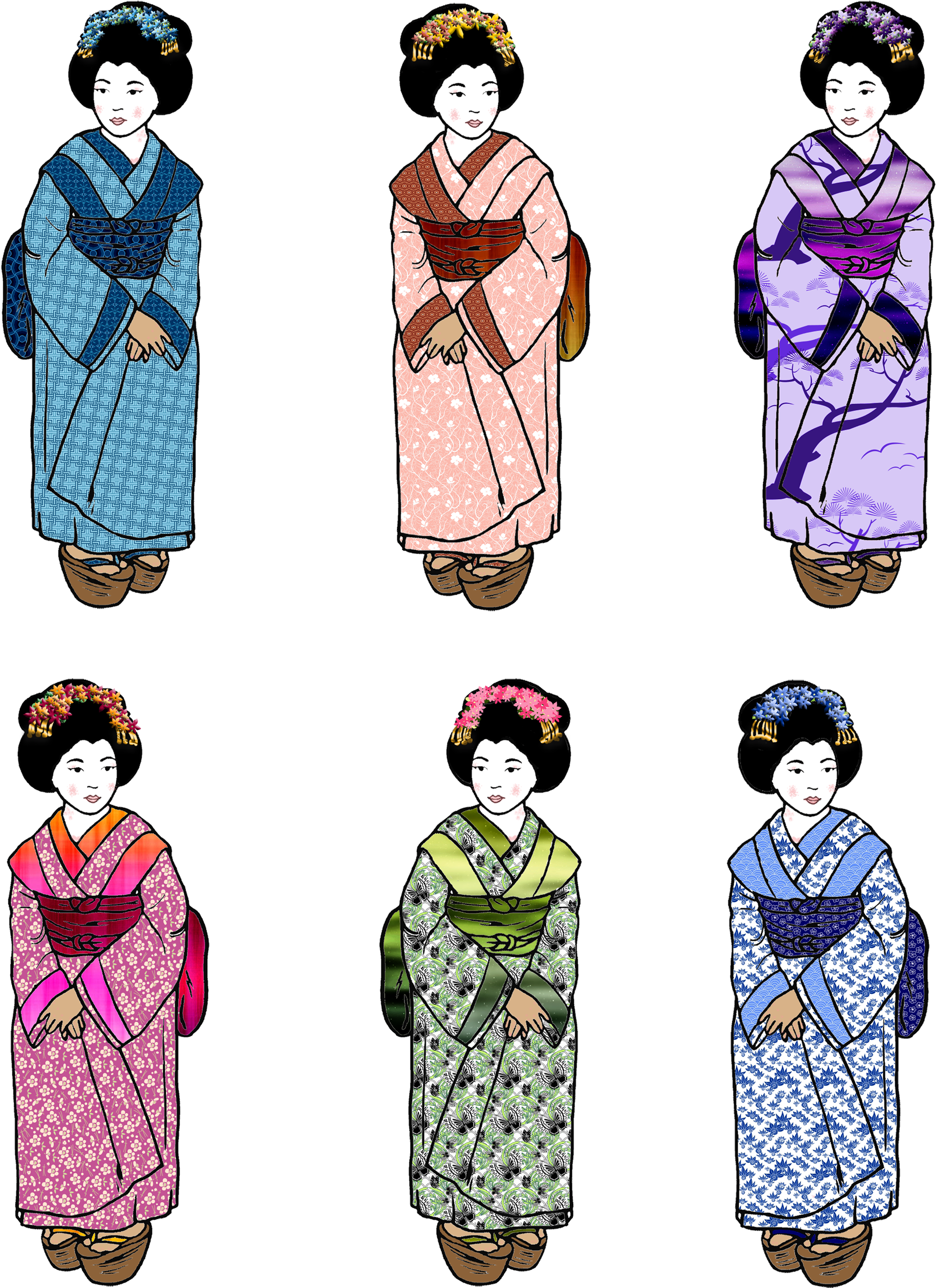 A Group Of Women In Different Colored Dresses