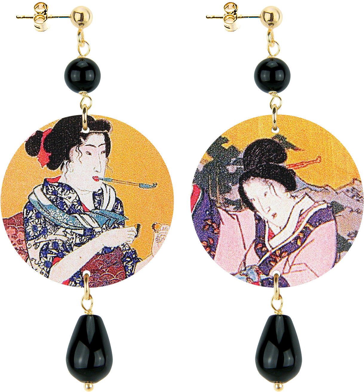 A Pair Of Earrings With A Painting On It