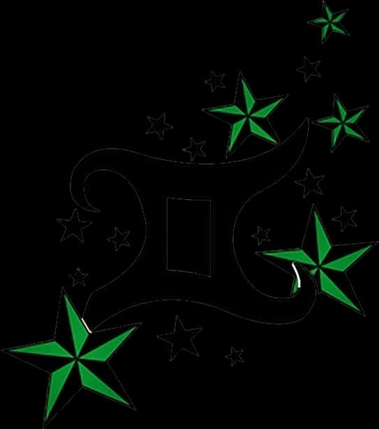 Gemini Symbol With Green Stars Tattoo