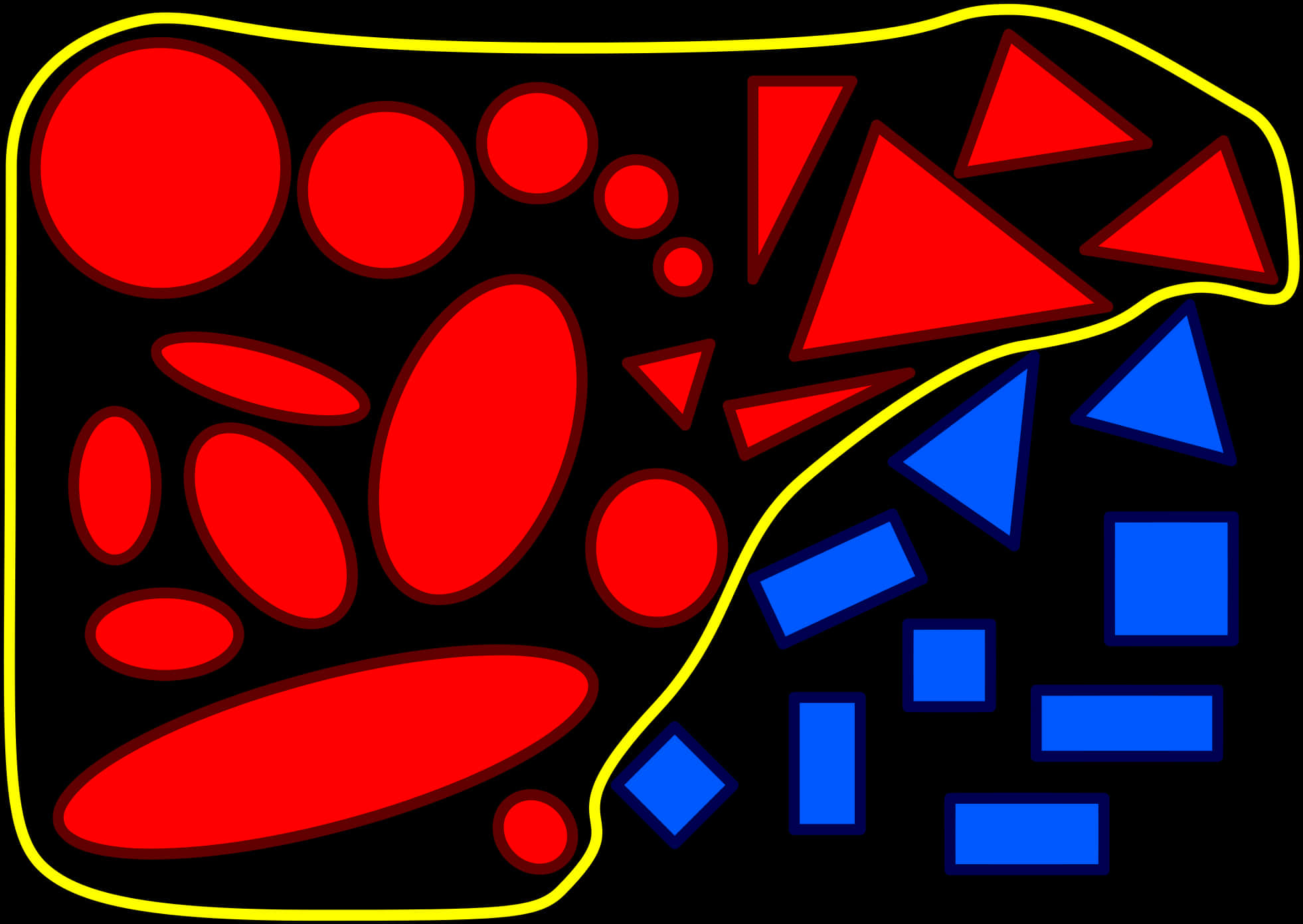 A Red And Blue Shapes On A Black Background