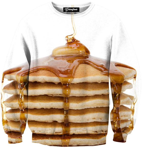 A Sweatshirt With A Stack Of Pancakes And Syrup On It