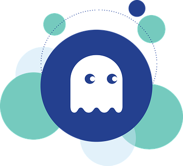 A White Ghost In A Circle With Blue Circles Around It