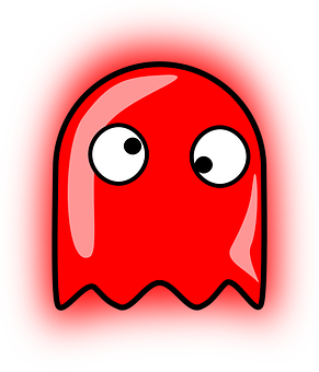 A Red Ghost With White Eyes And A Black Background