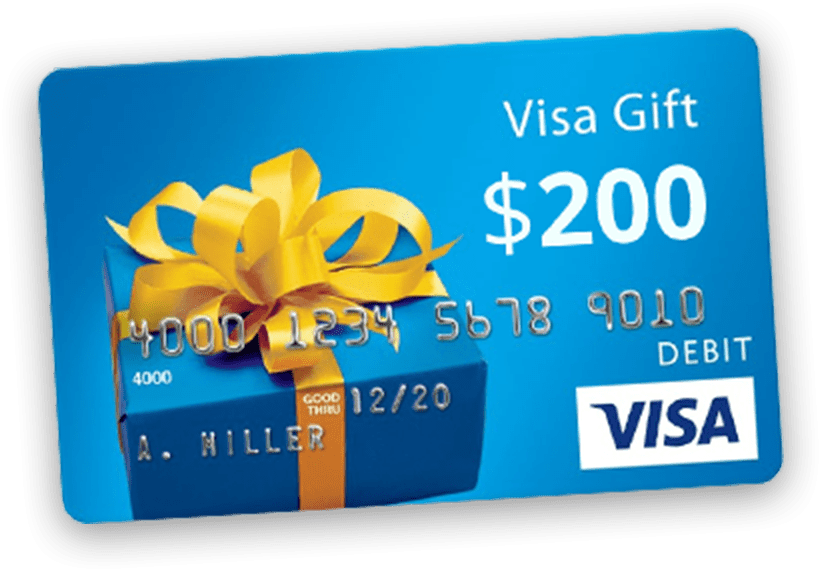 A Blue Gift Card With A Yellow Bow