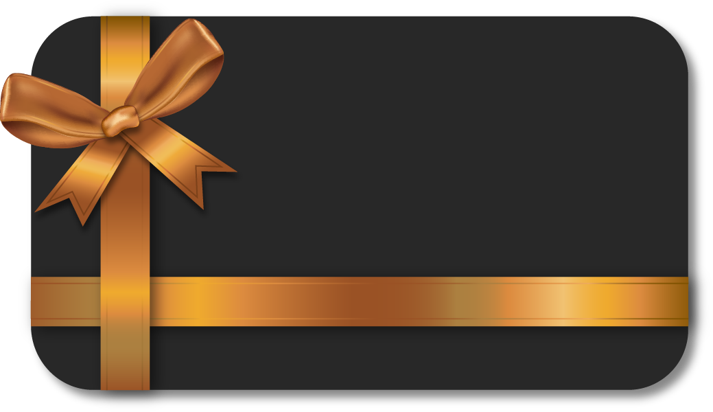 A Black And Gold Gift Card With A Gold Ribbon
