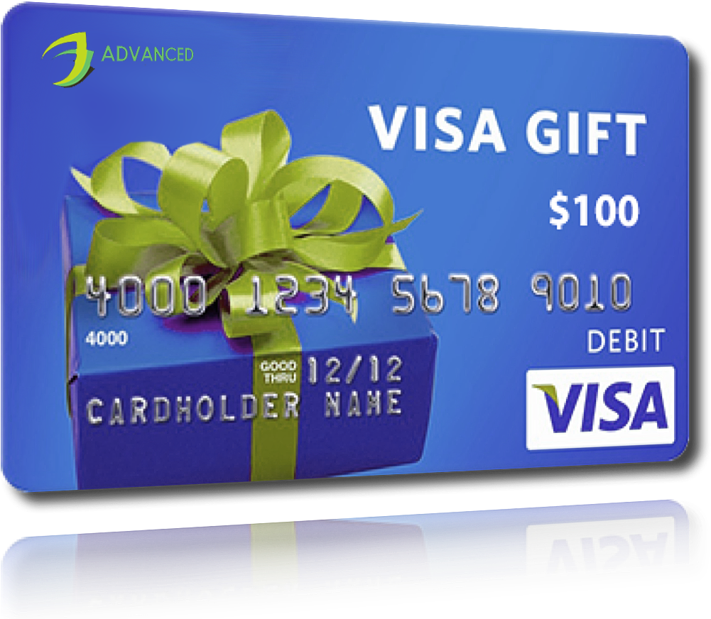 A Blue Gift Card With A Green Ribbon