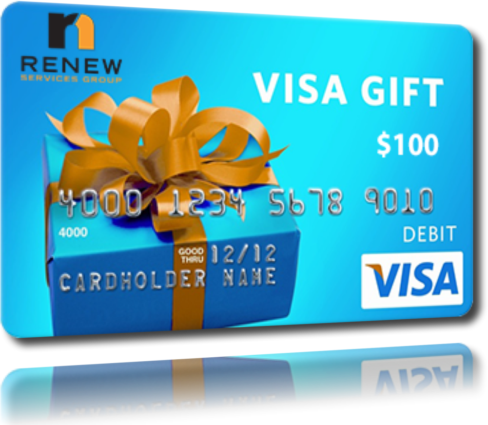 A Blue Gift Card With A Gold Ribbon