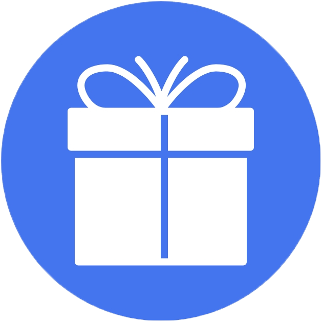 A White Gift Box With A Bow On A Blue Circle
