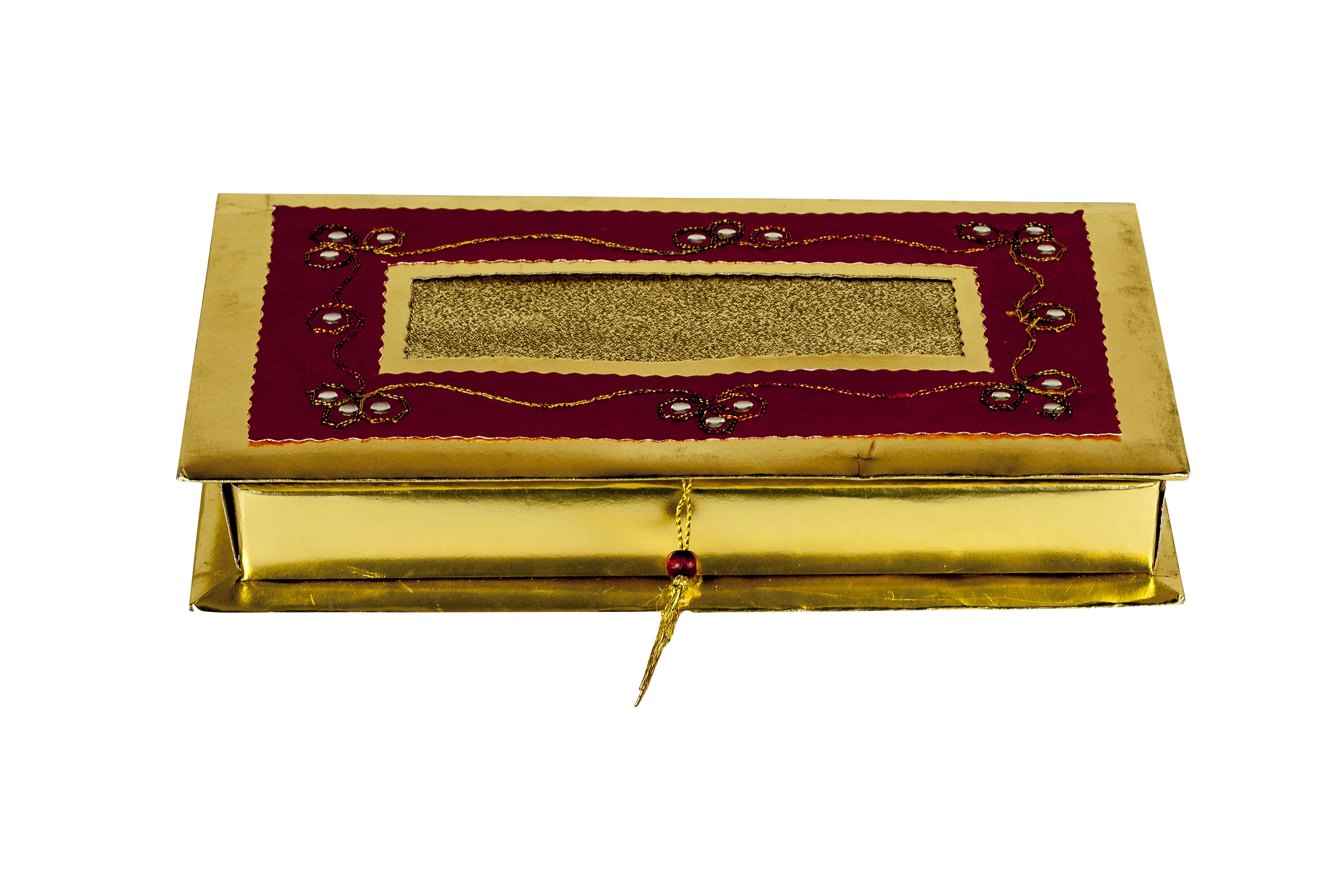 A Gold Box With A Red And Gold Design