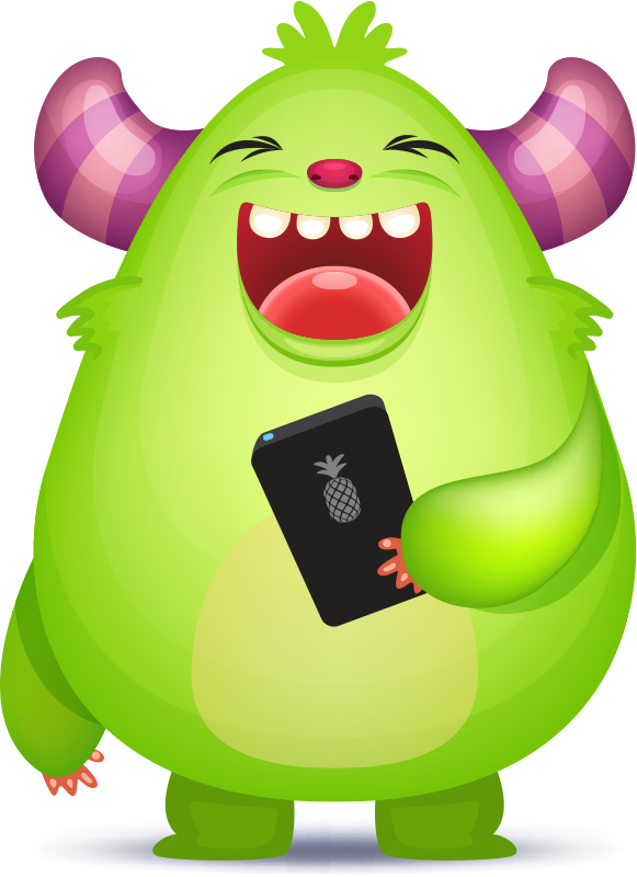 A Cartoon Of A Green Monster Holding A Cell Phone