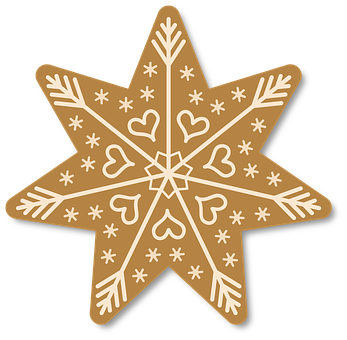 A Gingerbread Star With White Outline And Hearts