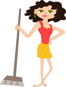 A Cartoon Of A Woman Holding A Broom