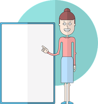 A Cartoon Of A Woman Pointing At A White Board