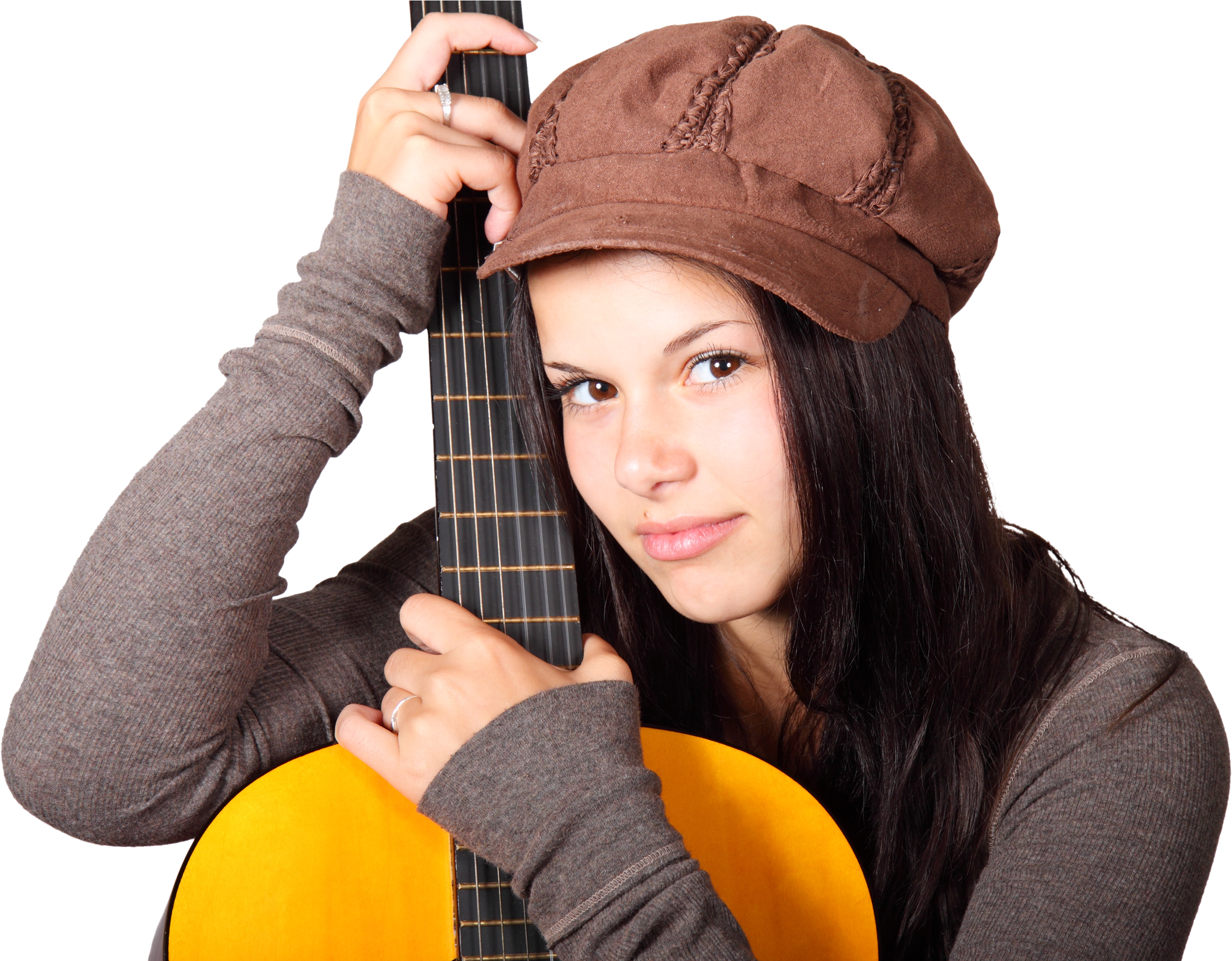 A Woman Holding A Guitar