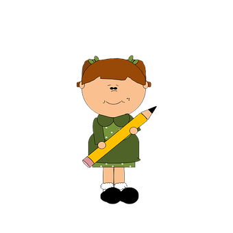 A Cartoon Girl Holding A Pencil