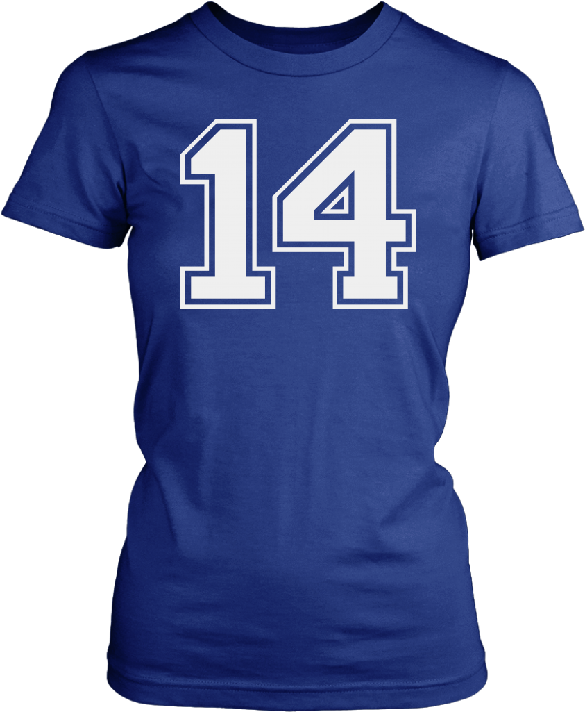 A Blue Shirt With White Numbers On It