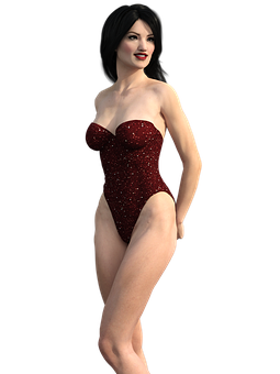 A Woman In A Red Swimsuit