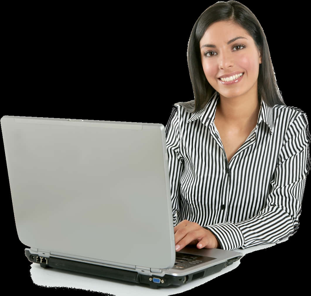 A Woman Sitting At A Laptop