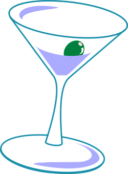 A Martini Glass With A Green Olive Inside