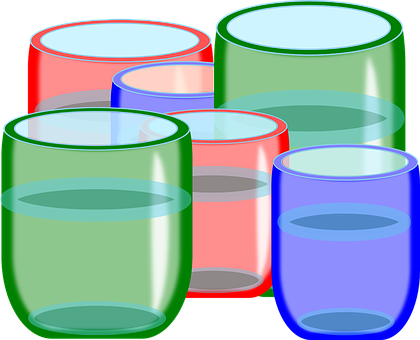 A Group Of Glasses With Different Colored Cups