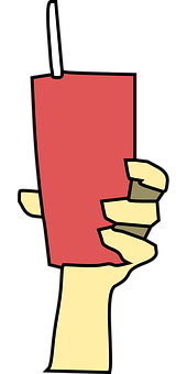 A Cartoon Of A Hand Holding A Red Object