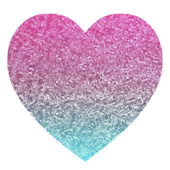 A Heart Shaped Object With A Gradient Of Pink And Blue Sequins