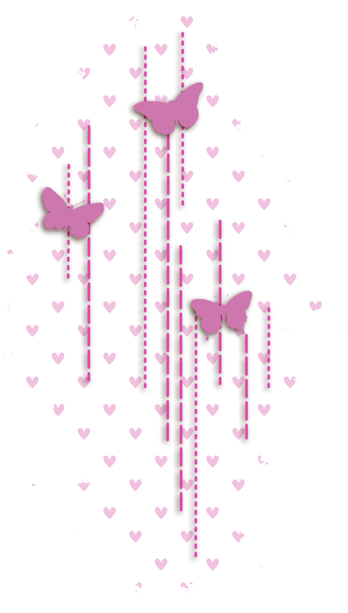 A Black Background With Pink Butterflies And Hearts