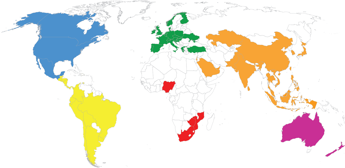 A Map Of The World With Different Colored Countries/regions