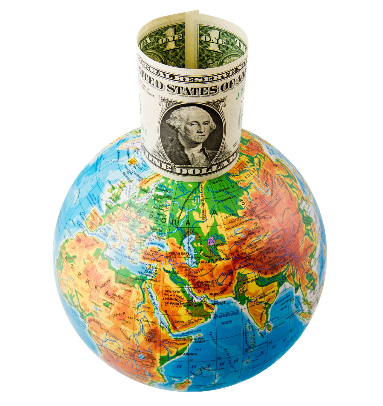 A Globe With A Dollar Bill On Top