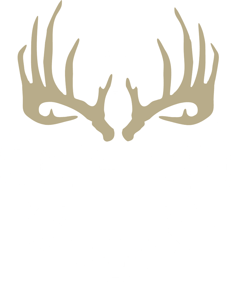 A Logo With Antlers And A Circle With A White Text