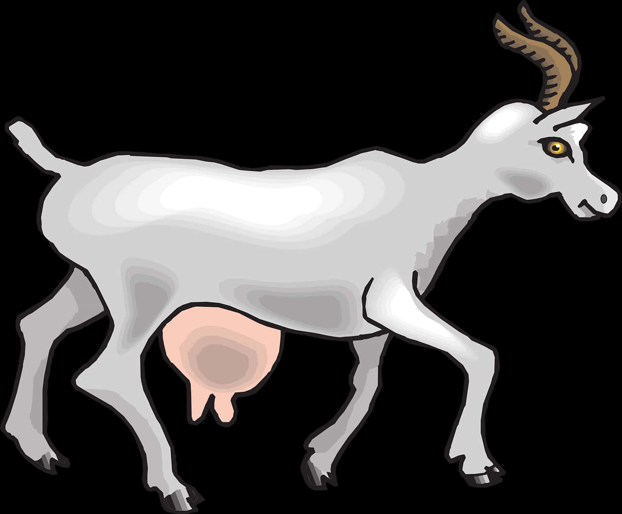 A White Goat With Horns And A Udder