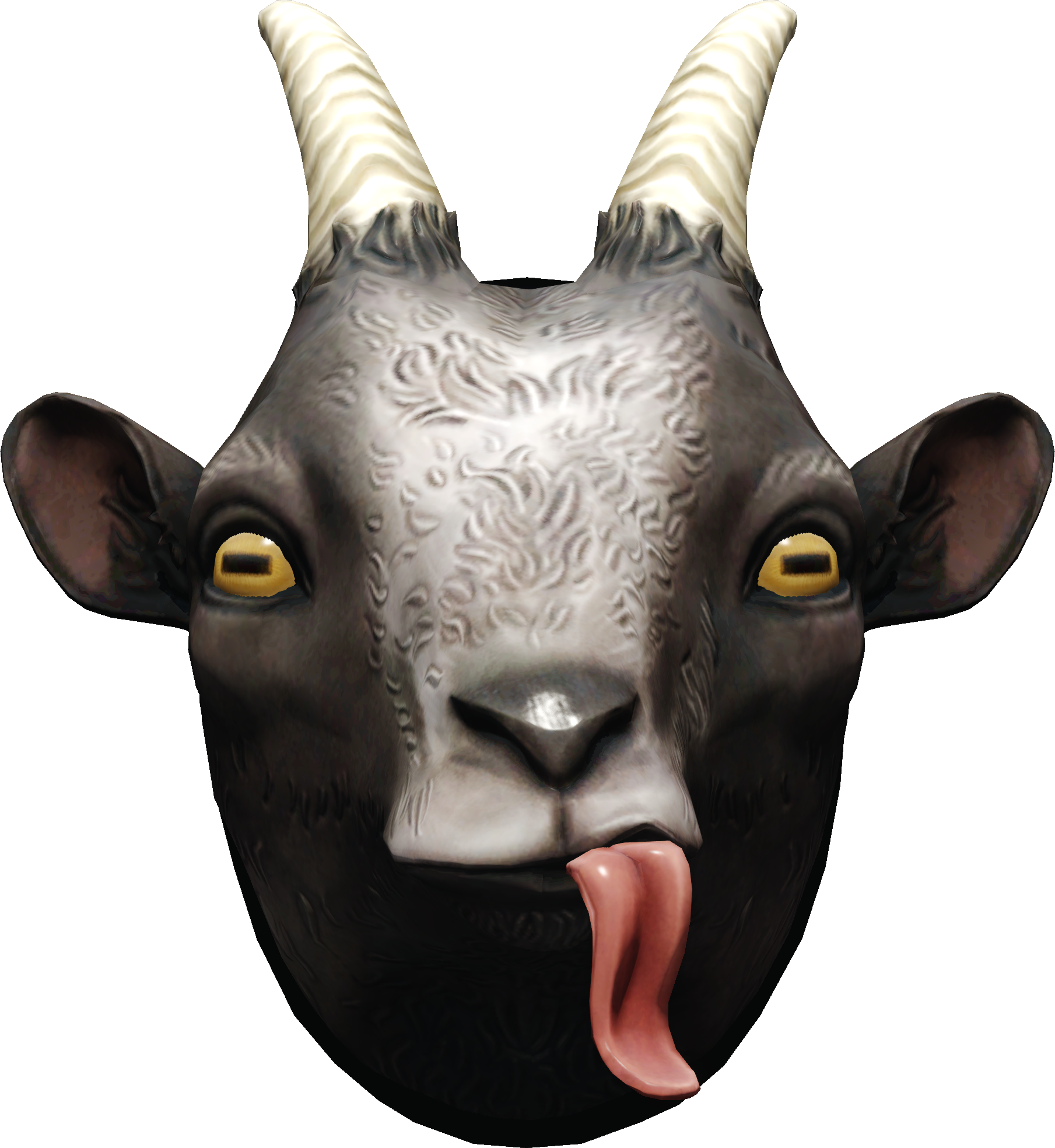 A Goat Head With Horns Sticking Out Its Tongue