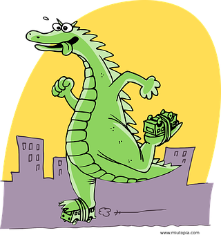 Goofy Green Godzilla Cartoon