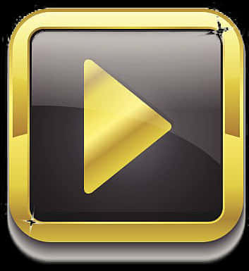 A Black And Gold Button With A Play Button