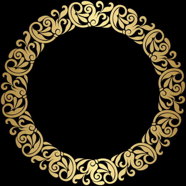 A Gold Circular Frame With Swirls On A Black Background