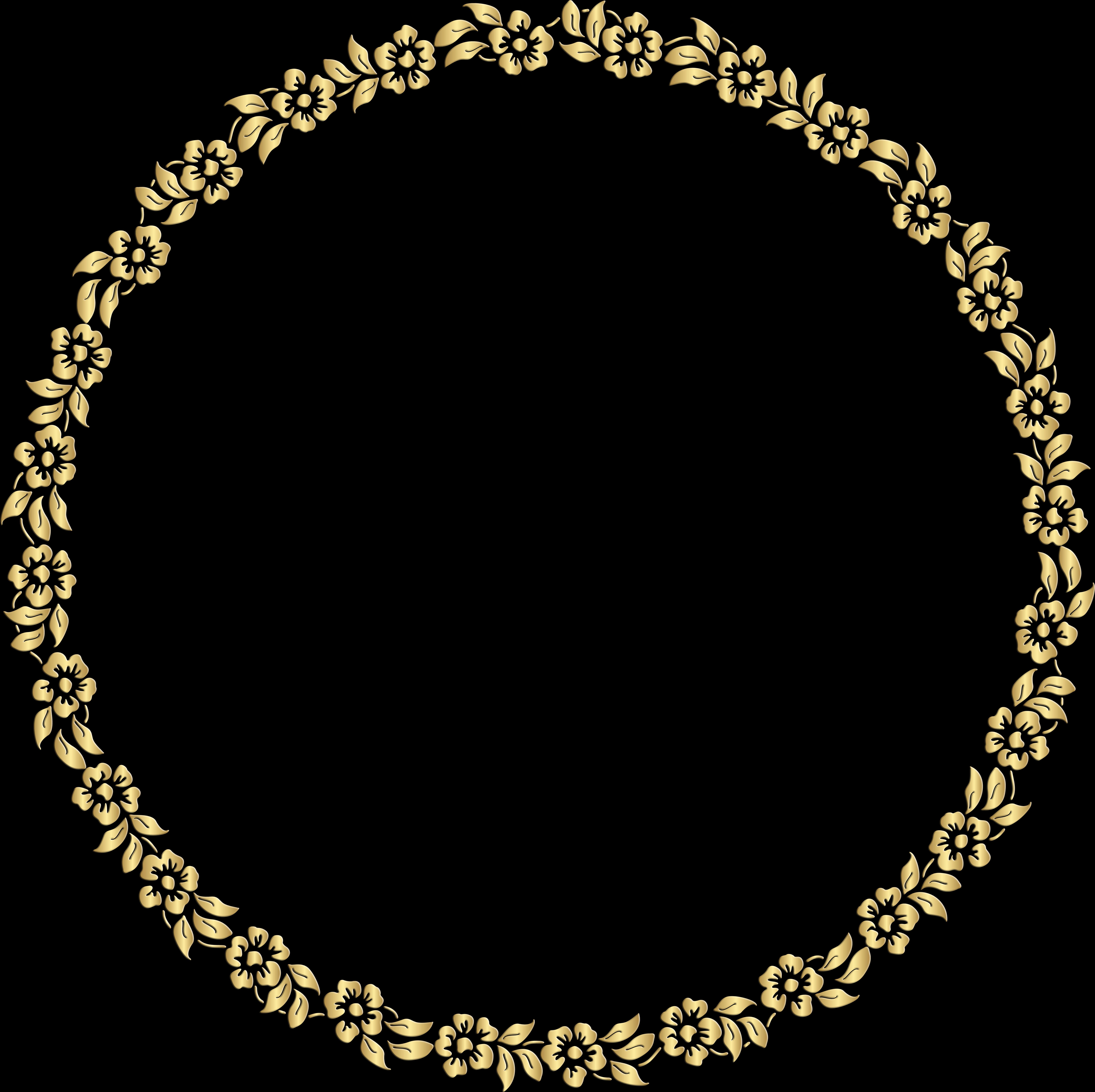 A Circular Gold Frame With Flowers On It