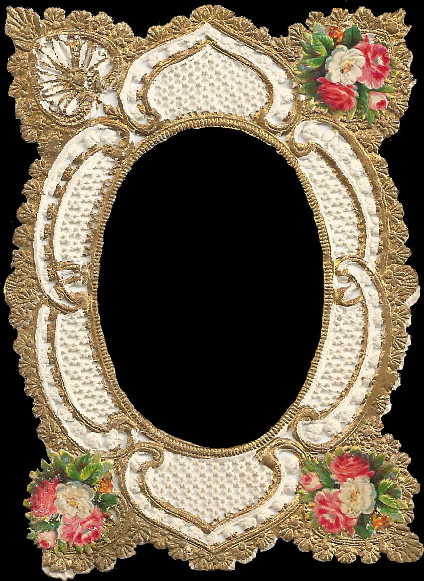 A White And Gold Frame With Flowers