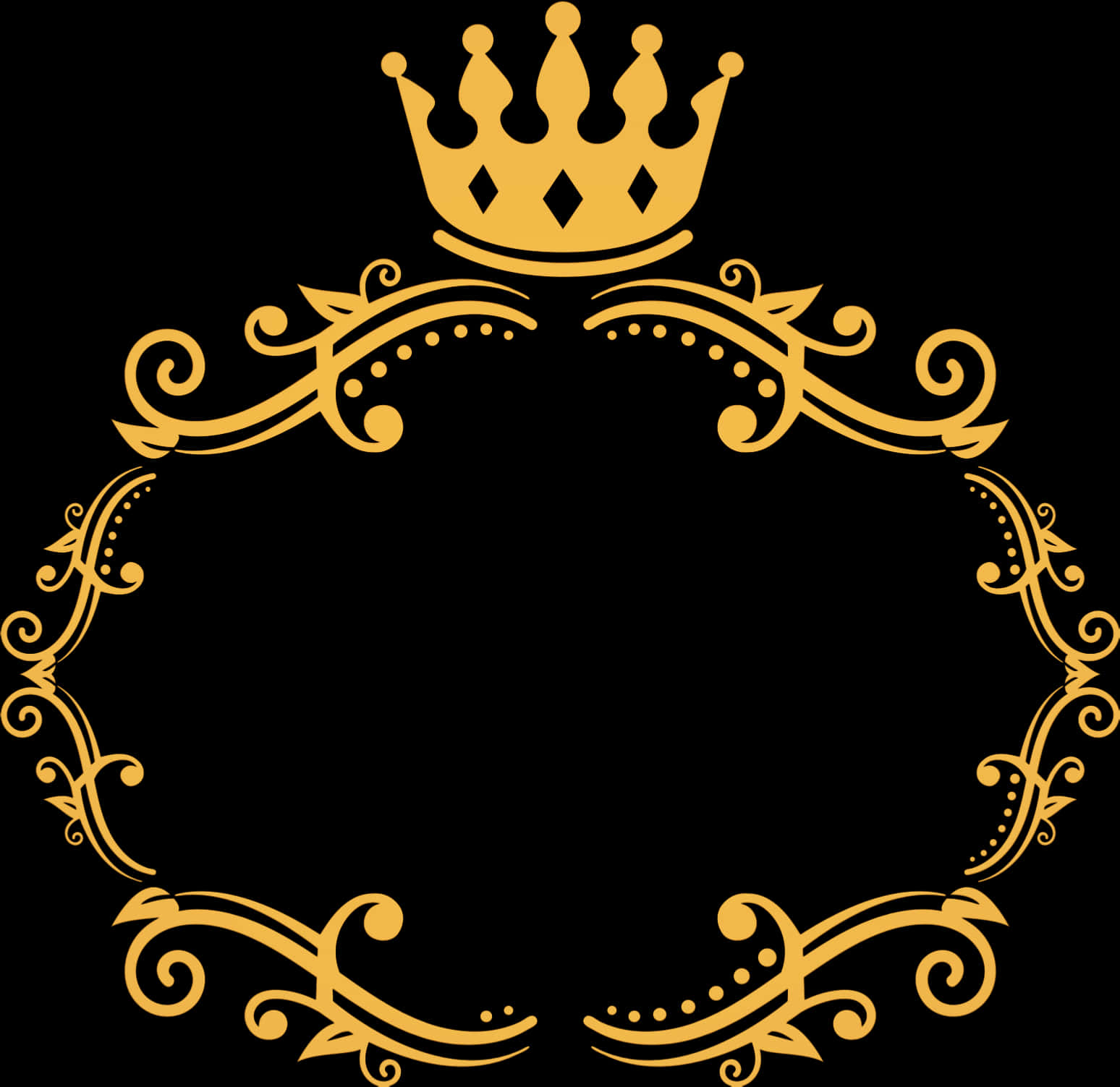 A Gold Crown And Swirls With A Black Background