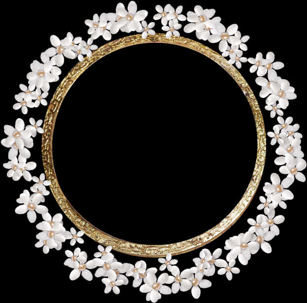 A Circular Gold Frame With White Flowers